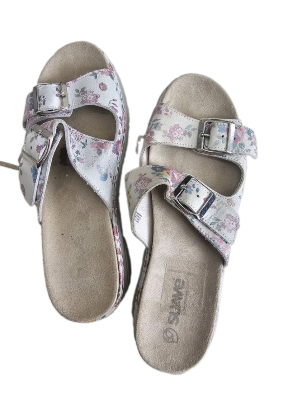 Suave Comfort Floral Leather Sandals Women's EU 39 White Pink Double Buckle...